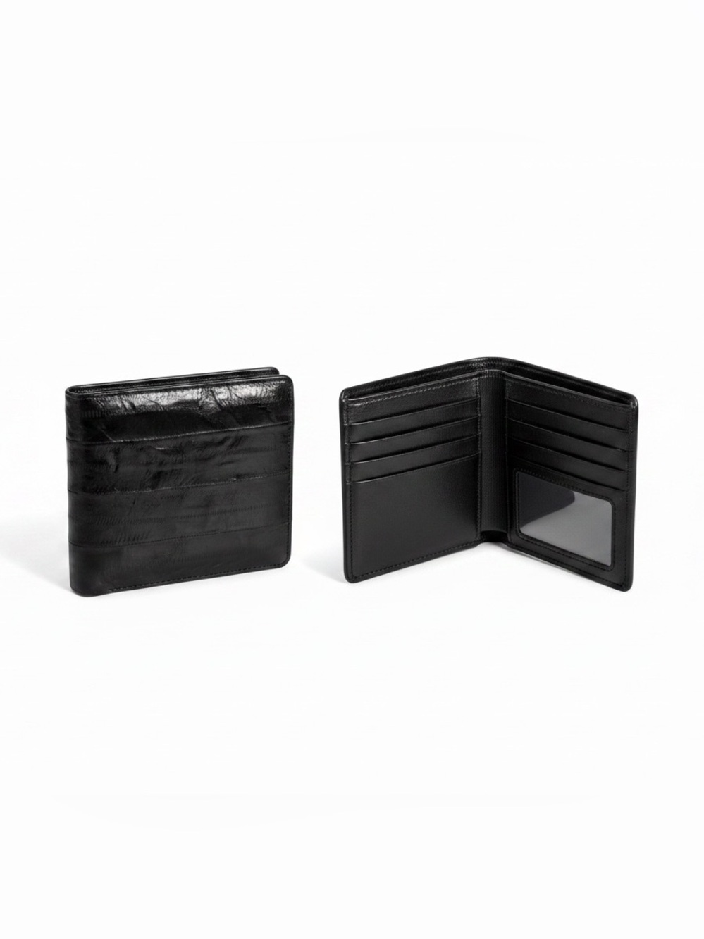 Eel Skin Leather Vintage 80s Bifold Wallet ID Window Slots Card Case Minimalist